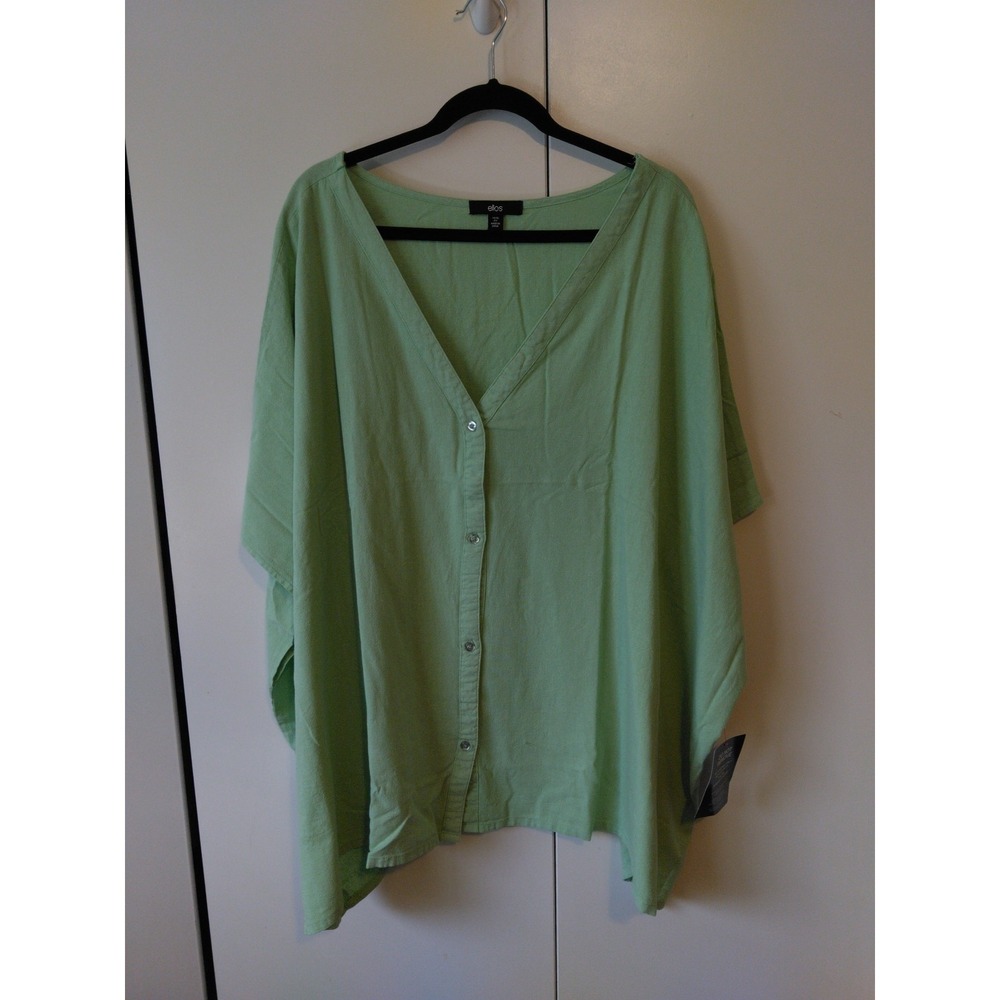 Ellos Women's Linen Blend  Button Front Top Plus Size 34/36 Flowy Lightweight